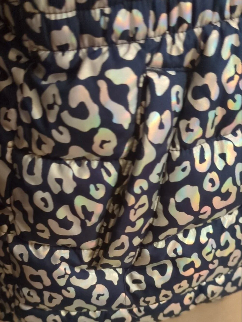 Girls' Navy Leopard Print Puffer Jacket with Faux Fur Hood